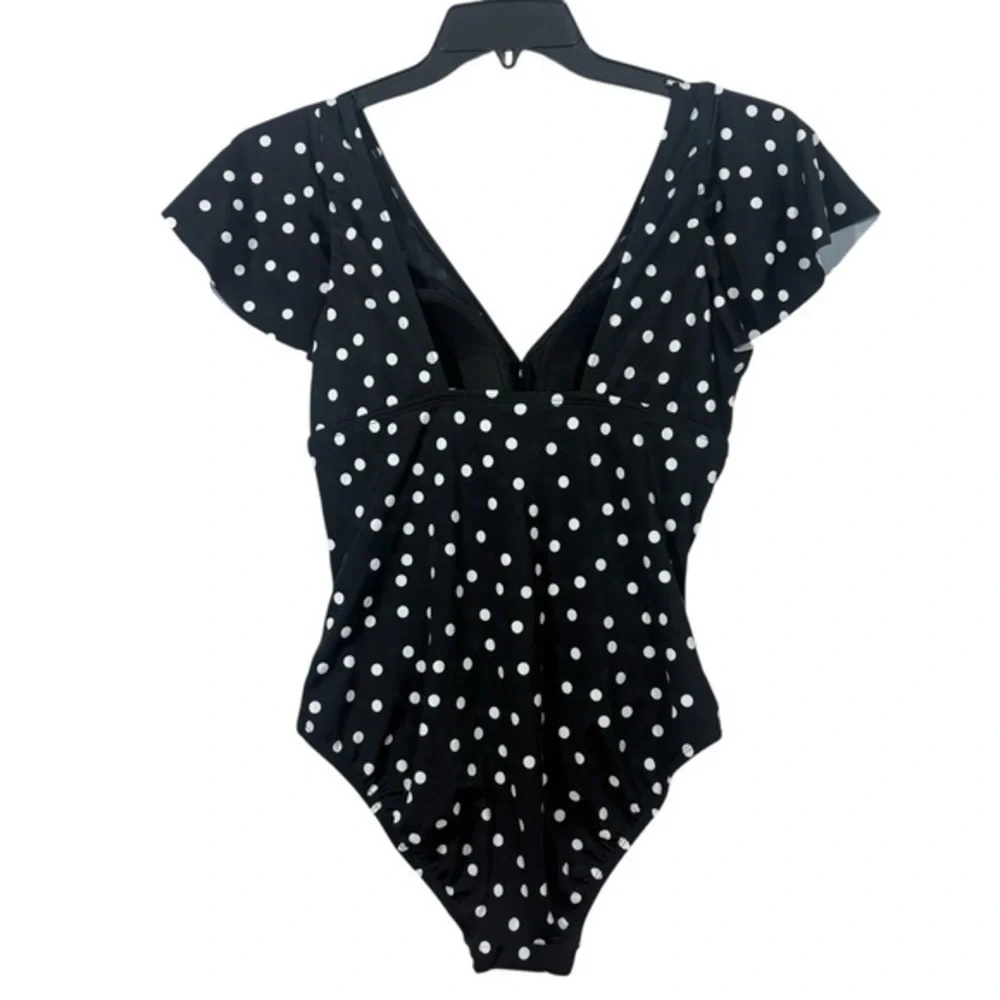 Swim Solutions NWT $102 Women's Flutter-Sleeve Polka‎ Dot One-Piece Swimsuit 12 - Picture 6 of 10